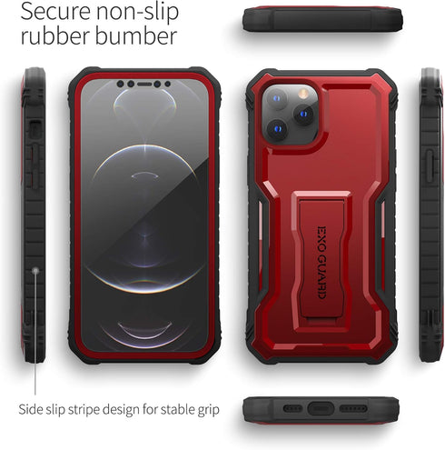 ExoGuard Compatible with iPhone 12 Pro Max Case, Rubber Shockproof Full-Body Cover Case Built-in Screen Protector with Kickstand for iPhone 12 Pro...