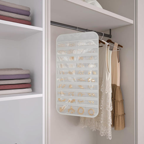 1-Pack Hanging Jewelry Organizer 80-Pocket Dual-sided Jewelry Storage for Earring Necklace Bracelet Ring and more, White...