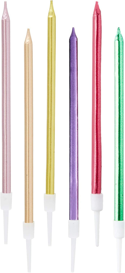 24 Count Metallic Birthday Candles Slow Burning Happy Birthday Cake Candles Long Thin Cake Cupcake Candle in Holders for Lucky Party, Wedding Part...