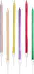 24 Count Metallic Birthday Candles Slow Burning Happy Birthday Cake Candles Long Thin Cake Cupcake Candle in Holders for Lucky Party, Wedding Part...