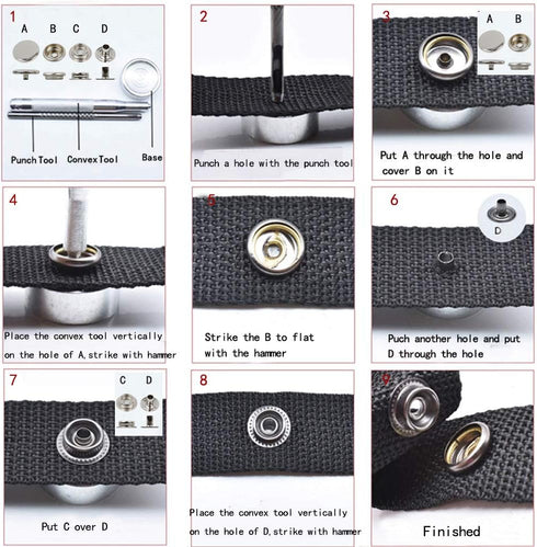 Snaps Kit for Boat Cover,Canvas Screws Snaps Buttons Tool Marine Grade Sewing Fastener with 2Pcs Setting Tool (Snaps-50Sets)...