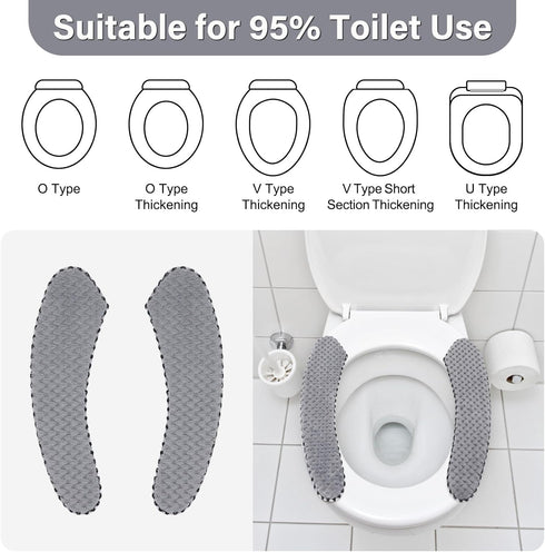 2Pairs Warm Plush Thick Padded Non Slip Soft Toilet Seat Cushion Washable Bathroom Warmer Static Cling Non Adhesive for Toilet, Grey...