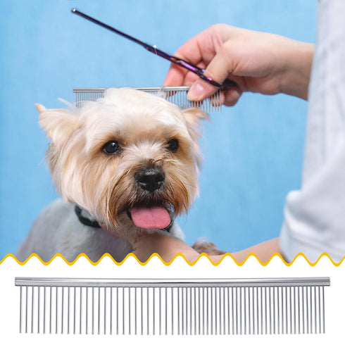 2pcs Dog Grooming Combs for Removing Tangles, Round Teeth Metal Cat Pet Hair Comb, Silver Large Professional Grooming Tool for Long Short Haired D...
