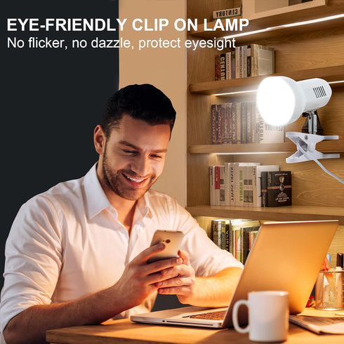 RONG&LAN LED Metal Clip On Light Clip on Lamp for Desk, 360° Adjustable Clamp Reading Light for Bed, Eye-Friendly Book Night Light for Desk Bed Ta...