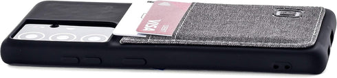 Dockem Wallet Case for Galaxy S21 Ultra: Hidden Metal Plate for Magnetic Mounting with Canvas Style Synthetic Leather, 2 Card Holder Slots: Luxe M...