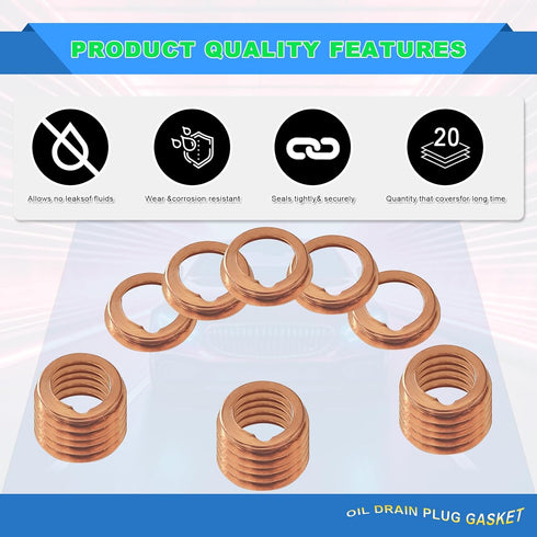 20Pcs Oil Drain Plug Gasket, Copper Crush Washer Compatible with Nissan/Infiniti G35 G37 Nissan - Rogue Sentra Xterra Altima Frontier Armada Jukes...