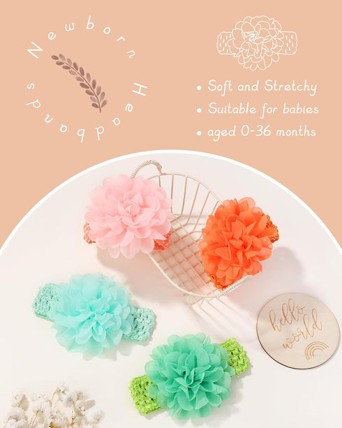 jollybows 18pcs Baby Girls Headband Chiffon Flower Soft Stretchy Hair Band Hair Accessories for Baby Girls Newborns Infants Toddlers and Kids...