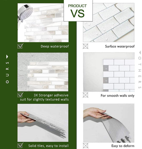 STICKGOO Thicker Design Peel and Stick Tile Backsplash, 12”×12”Stick on Backsplash for Kitchen, Self Adhesive Tile for Kitchen Backsplash and Bath...
