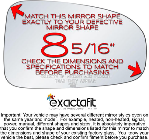 exactafit 8399R Passenger Side Mirror Glass Replacement Repair Compatible With 2000 2001 2002 2003 2004 2005 Chevy Impala...