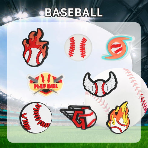 50Pcs Baseball Sports Shoe Charms, Charms Baseball and Non-Repeat Sports Charms for Boys, Gift Decor PVC clog Shoe Charms for Teens Man Party Favo...