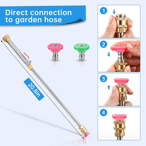 Jet Nozzle Power Washer for Garden Hose,Pressure Washer Wand for Garden Hose with Jet Nozzle and Fan Nozzle,Hydro Jet Hose Nozzle Wand for Gutter ...