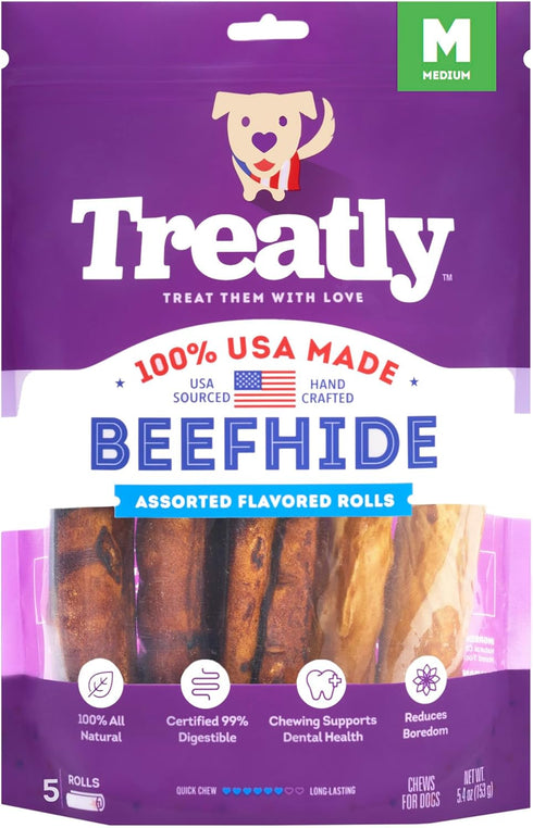 USA Beefhide Rolls 6-7" Dog Chew Treats - Chicken & Beef Flavor, 5 Count/1 Pack...