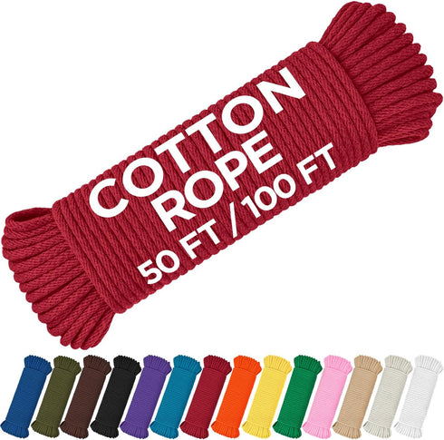 TECEUM Cotton Rope 3/16” (5 mm) – 50 FT – Strong All-Purpose Braided Rope – Natural Cotton – for Crafting, ?amping, Clothes Line, DIY, Indoor & Ou...