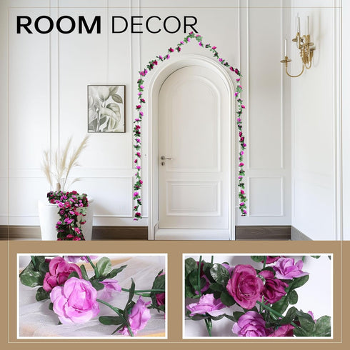 Miracliy 5Pcs 41FT Purple Flower Garland Artificial Rose Arch Vines Fake Spring Floral Garland for Flower Wall Backdrop Wedding Mothers Day Garden...