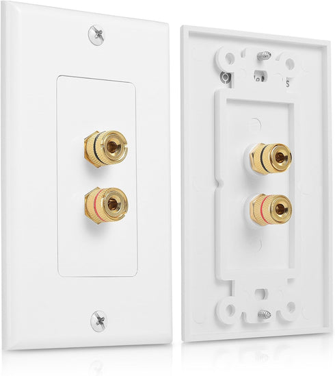 Cable Matters 2-Pack Speaker Wire Wall Plate, Gold Plated Speaker Wall Plate, Banana Plug Wall Plate for 1 Speaker, White...