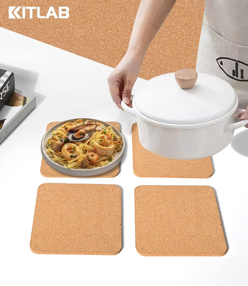 Cork Trivet, 4 Pcs High Density Thick Square Cork Trivets for Hot Dishes, 8 Inch Heat Resistant Multifunctional Cork Coaster, Cork Hot Pads for Ta...