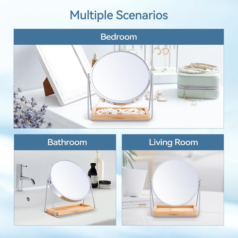B Beauty Planet 20X Magnifying Mirror with Bamboo Base, Double Sided Magnifying Mirror with 20X/1X Magnification, 360° Swivel Tabletop Mirror with...