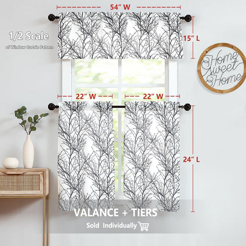FMFUNCTEX White Black Kitchen Curtains for Bathroom Tree Branch Print Small Tier Curtains 22" x 24" Cafe Curtain Set, 2 Panels...