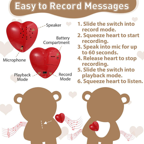 Hungdao Bear Stuffed Animal with Voice Recording 14 Inch Cute Plush Bear with Rose 60 Seconds Voice Sound Recorder Module Plush Recordable Toy wit...