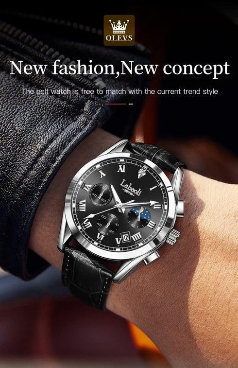 Quartz Casual Men's Watches?Genuine Leather Strap Mens Watches, Waterproof, Night Light, Calendar, Chronograph Watch for Stylish Men...