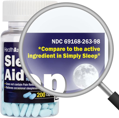 HealthA2Z Sleep Aid 200 Caplets | Diphenhydramine HCl 25mg | Regular Strength Sleeping Pills | Safe & Non-Habit-Forming...