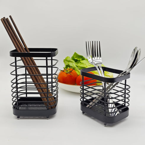 Cutlery Drainer, Stainless Steel Utensil Holder Sink Caddy, Rust Proof Sink Tidy Kitchen Sink Organiser, Cutlery Holder for Kitchen Counter (Black...