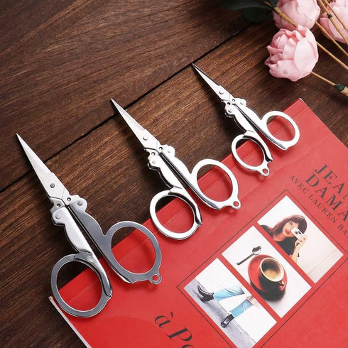 Silver Stainless Steel Folding Scissors Portable Mini Pocket Travel Scissors Embroidery Scissors Office School Supplies Craft Scissors For Student...