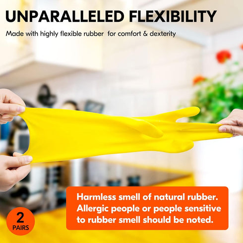 Vgo... 2-Pairs Reusable Household Gloves, Rubber Dishwashing gloves, Extra Thickness, Long Sleeves, Kitchen Cleaning, Working, Painting, Gardening...