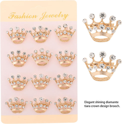 12pcs Tiara Crown Brooch Pin Wedding Party Pageant Brooch (Gold)...