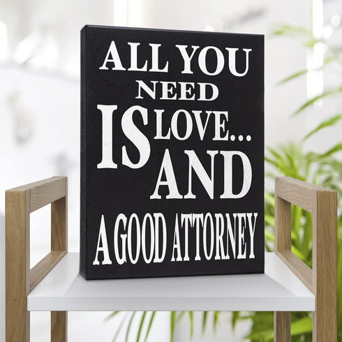 JennyGems Lawyer Gifts, All You Need is Love and a Good Attorney Wooden Sign, Lawyer Decor, Wall Hanging, Made in USA...