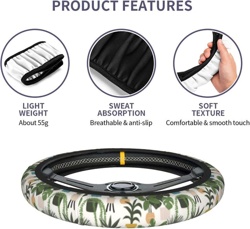 Foruidea Trendy Prints Plants Car Steering Wheel Cover Neoprene Automotive Steering Wheel Cover Anti Slip and Sweat Absorption Auto Car Wrap Cover...