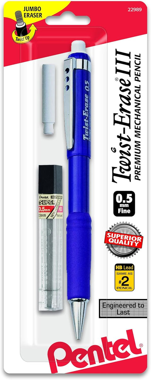 Pentel Twist-Erase III Mechanical Pencil with Lead and Eraser Refills (QE515LEBP)...