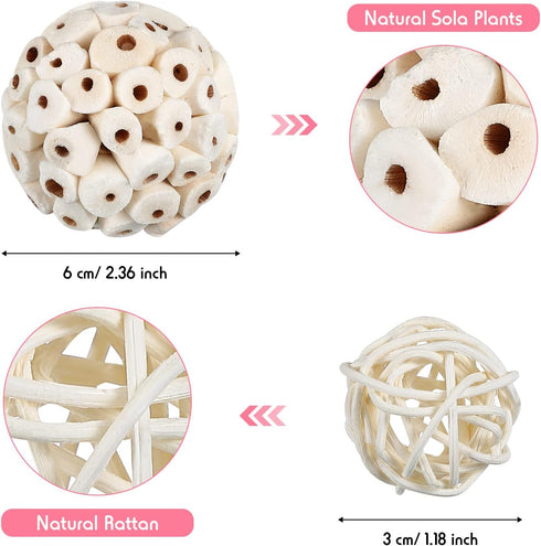 12 Pcs Bird Shreddable Toy 6 Natural Parrot Sola Balls Rattan Foraging Toys Chewing Accessories for Budgie Parakeet Cockatiel Orbs Crafts DIY Vase...
