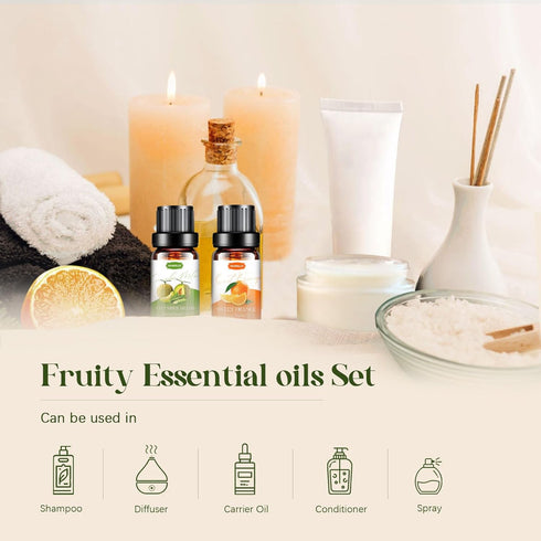 Fruity Essential Oils Set - Fruity Scents Fragrance Oil Aromatherapy Essential Oils Kit for Diffuser, Candle Making (6x10ML) Strawberry, Coconut S...