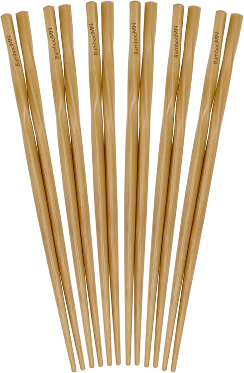 BambooMN Premium Reusable Japanese Bamboo Chopsticks, Twisted 9 inch - 6 Pairs...