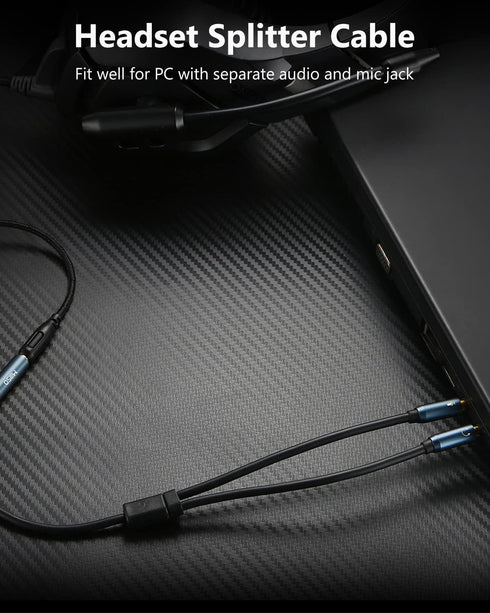 MillSO Headset Splitter, CTIA 3.5mm 2 Male to 1 Female Headphone Adapter with Separate Microphone and Headphone Jack for Gaming Headset to PC - 30...