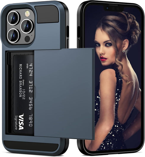Vofolen for iPhone 13 Pro Case Wallet Credit Card Holder Slot Sliding Door Hidden Pocket Men Women Anti-Scratch Dual Layer Hybrid Bumper Armor Pro...