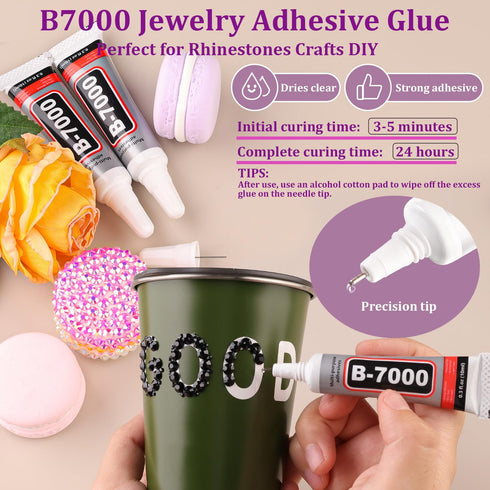 5000Pcs 4mm Resin Jelly Rhinestones with 3Pcs 10ml B7000 Jewelry Glue for Crafting, Black Flatback Gems, Bedazzling Crystal Bulk for DIY Crafts Cl...