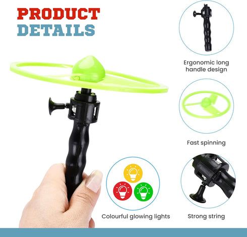 Botabee Flying Disc Launcher Toy for Kids - 4.5" Pull String Launcher Glowing Disk for Outdoor Fun - Durable Plastic Flying Disc Toy - Early Child...