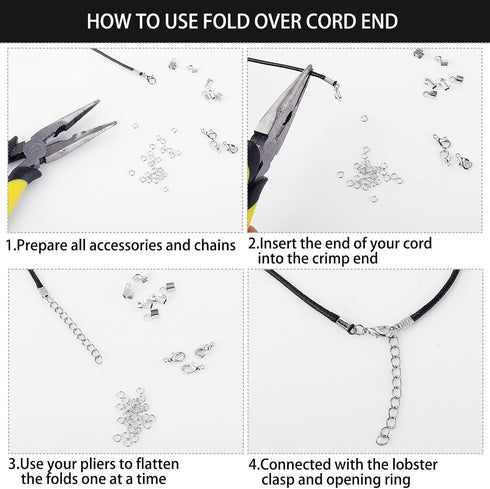 450 Piece Jewelry Making Accessories Kit Include 200 Fold Over Cord End Caps Crimp End Tips 200 Jump Ring Connectors and 50 Lobster Claw Clasps fo...