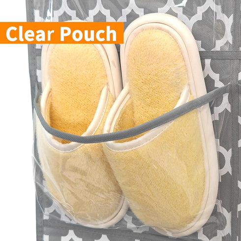 Clear Crystal 2 Pack 12Pockets Large Hanging Shoe Organizer Over The Door Shoe Rack for Closet Door Storage Shoe Holder Hanger, 8Hooks, White (59'...