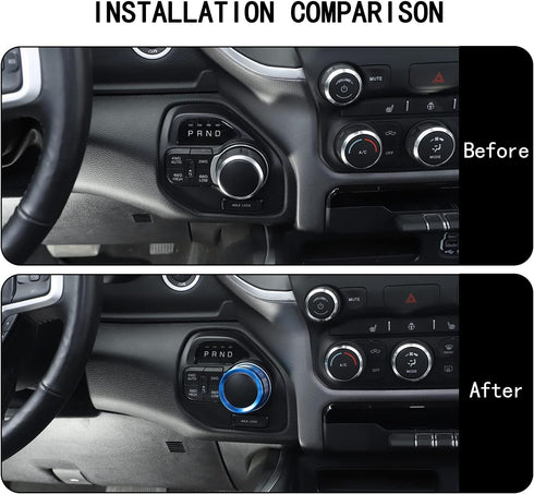 Voodonala for Dodge RAM Aluminum Headlight Headlamp & Gear Shift Shifter Shift Lever Selector Knob Switch Adjustment Knob Cover for 2018-2024 Dodg...