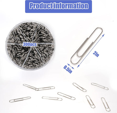 Large Paper Clips,Jumbo Paper Clips,2Inch Paper Clips Large Size, 300 Pcs Smooth Big Paperclips for Office Supplies Sliver...