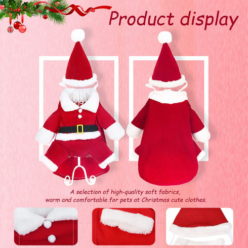 QETRABONE Small Santa Dog Cat Costume Christmas Pet Clothes Outfits Red Christmas Santa Claus Hat Scarf Cosplay Dressing up Xmas Party New Year Cl...