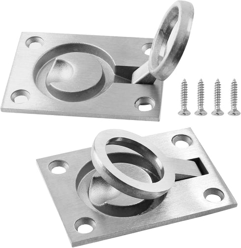 2Pcs Flush Pull Ring Handles 2.5" x 1.8" Hidden Recessed Furniture Handle, 304 Stainless Steel Recessed Boat Hatch Latch Cabinet Flush Mount Lifti...