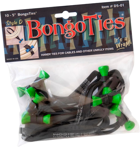 GREEN & BLACK "Tree Frog" Bongo Ties - 10 Pack "Style-D" ~ Professional cable ties made of natural rubber and bamboo ~ HANDY TIES FOR CABLES AND O...