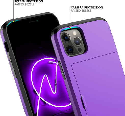 Nvollnoe for iPhone 12 Case,iPhone 12 Pro Case with Card Holder Heavy Duty Protective Dual Layer Shockproof Hidden Card Slot Slim Wallet Case for ...