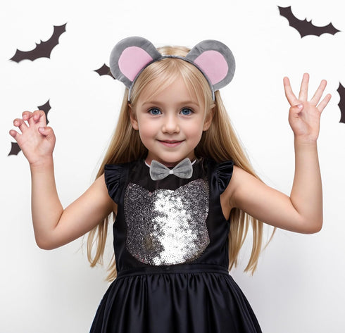 Mouse Costume Accessories Set, Mouse Ears Headband Nose Bowtie and Tail Costume Accessories for Halloween Dress Up Play Party...