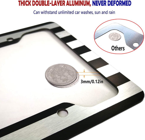 AOOTF American Flag License Plate Frame - USA Aluminum Metal License Plate Cover Auto Car Truck Tag Holder Thin Blue Line Black and White Stripes ...