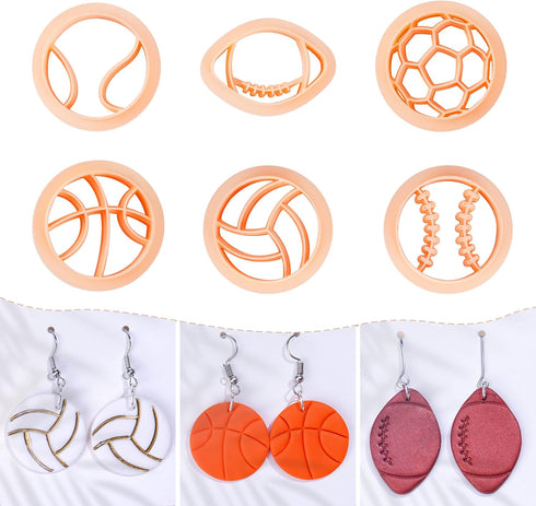 Puocaon Sports Polymer Clay Cutters - 6 Shapes Sports Balls Clay Cutters for Polymer Clay Earrings Making, Football Baseball Shapes Polymer Clay C...